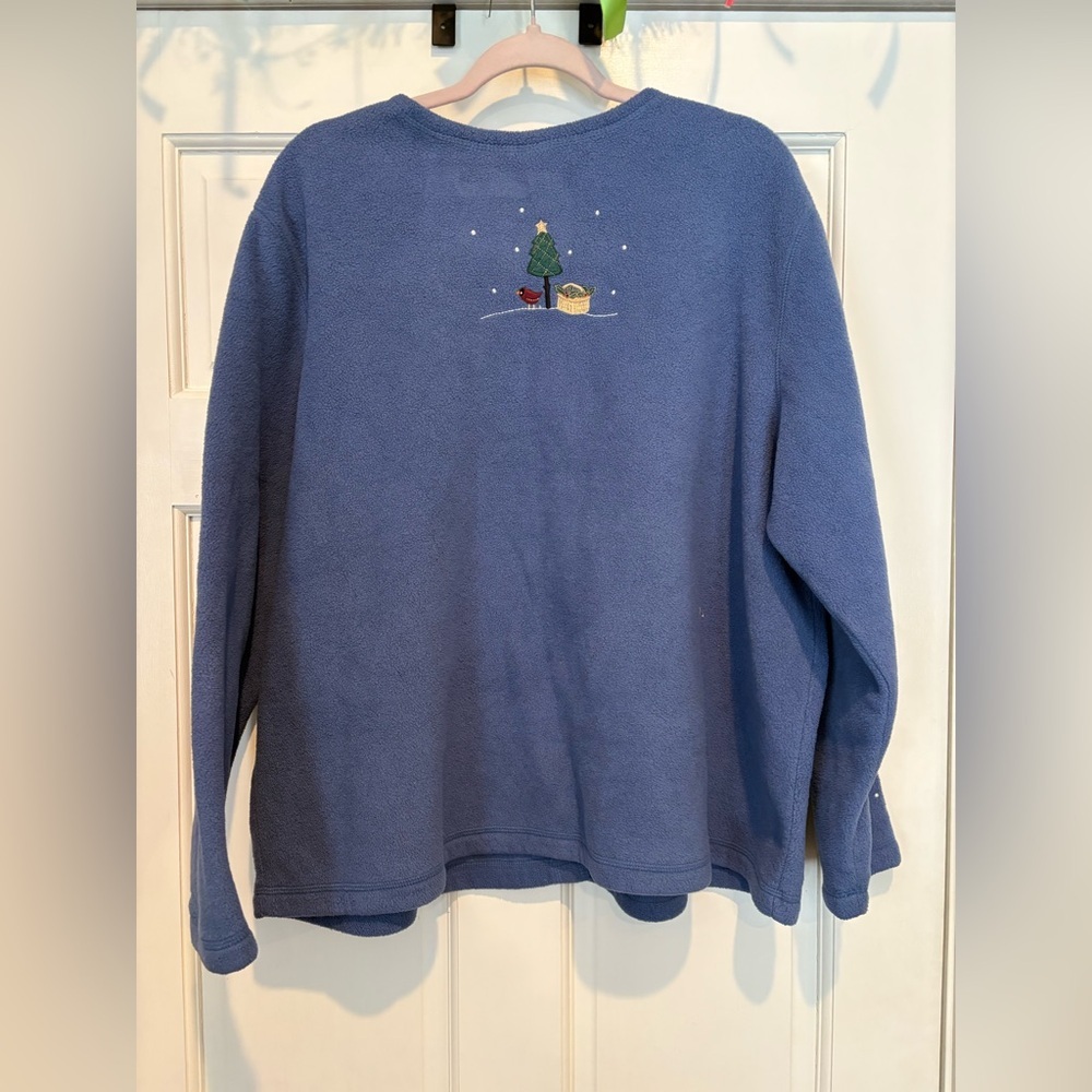 Vintage Fleece Cardigan with Embroidered Snowmen and Winter Scenery Snowflake - Picture 2 of 6